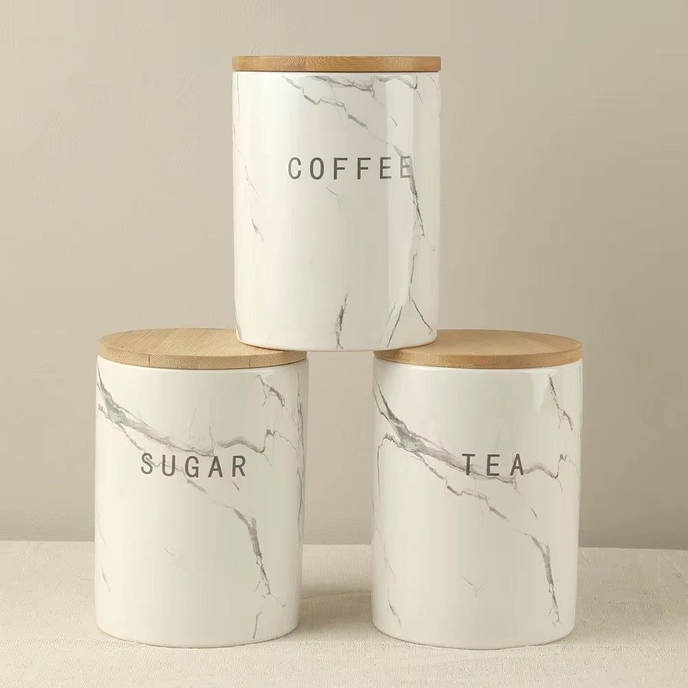 3-Piece Airtight Ceramic Canister Set with Bamboo Lids