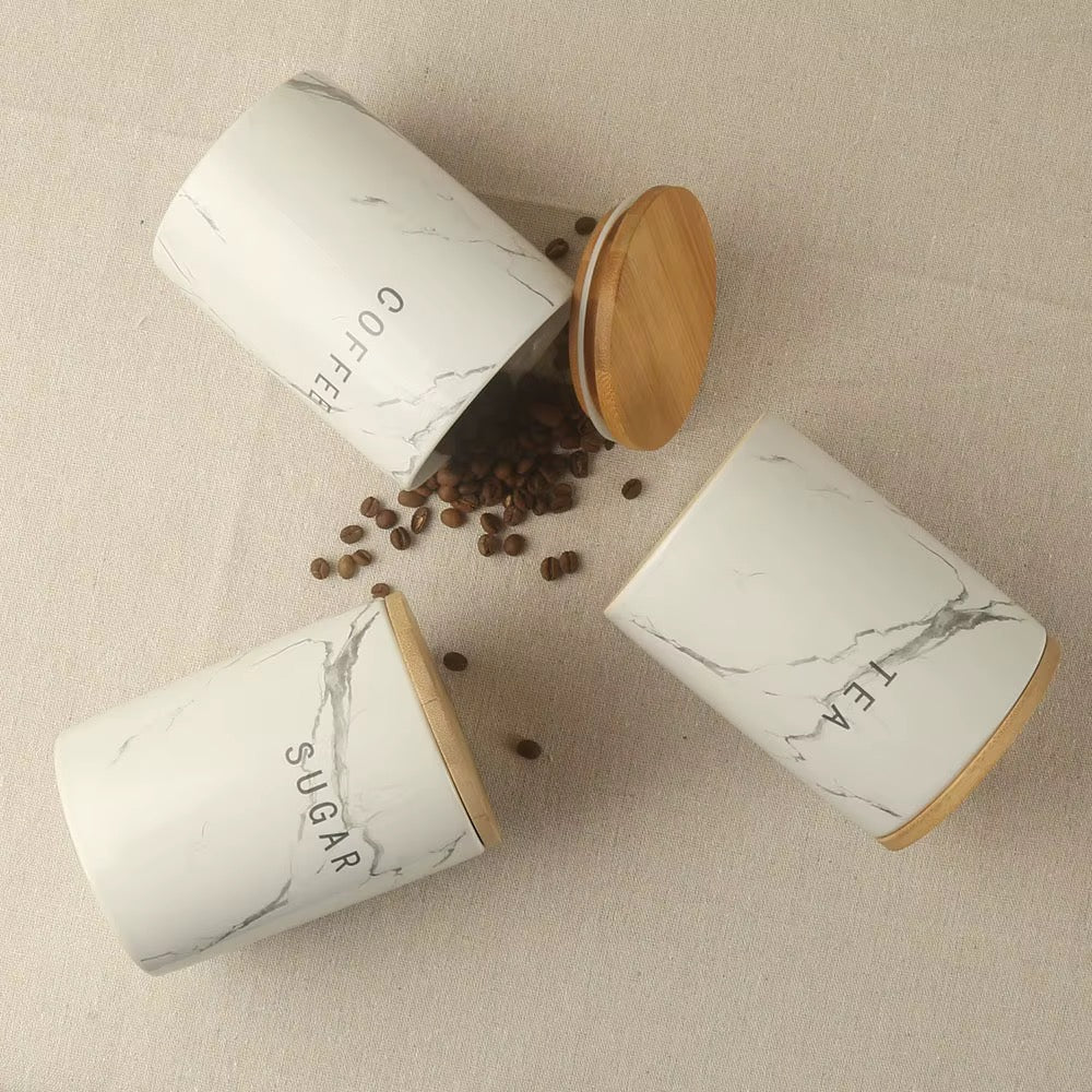3-Piece Airtight Ceramic Canister Set with Bamboo Lids