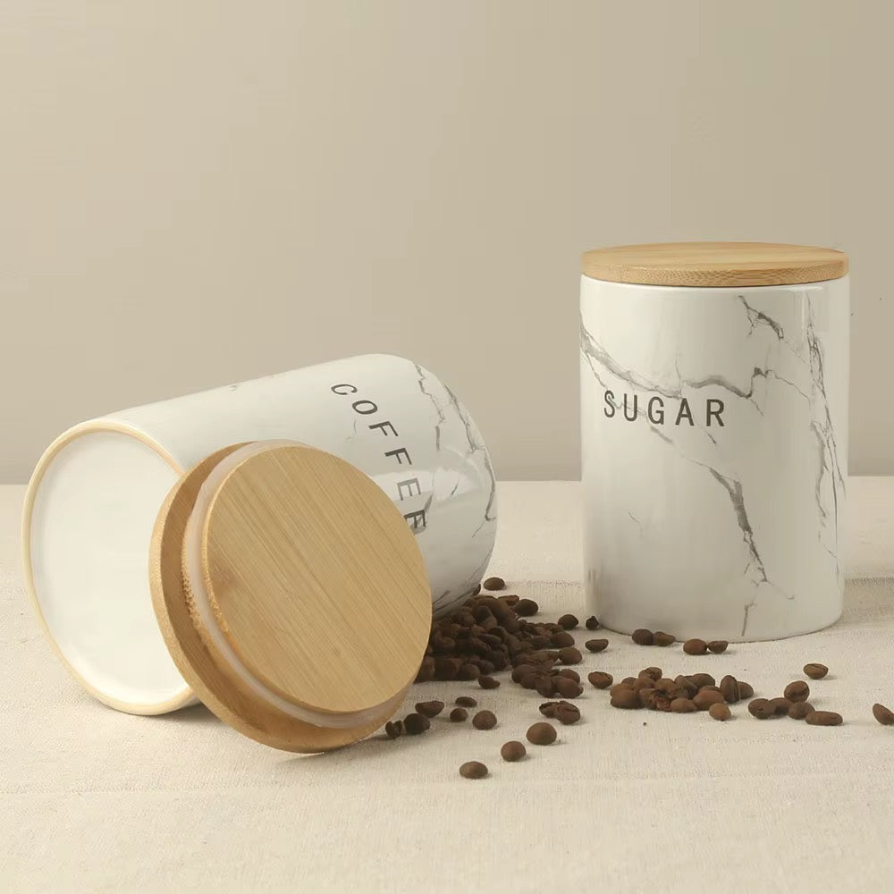 3-Piece Airtight Ceramic Canister Set with Bamboo Lids