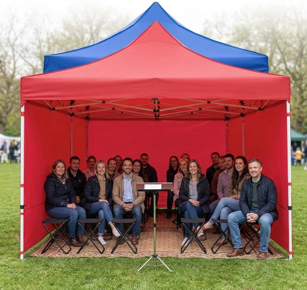 Red 3x3m pop-up gazebo tent for outdoor events, markets and exhibitions in Kenya.