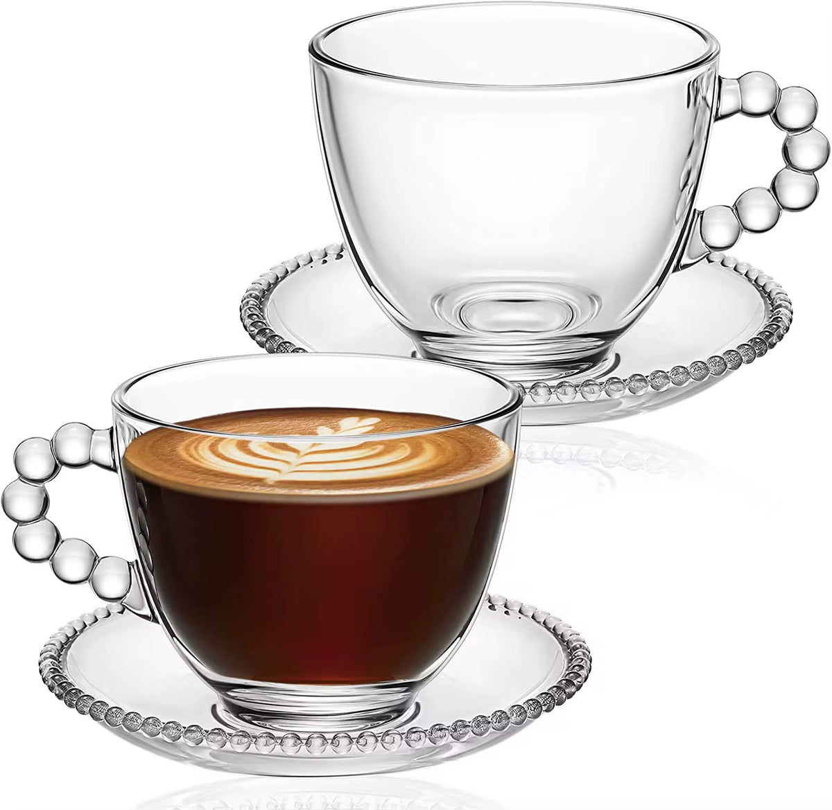 Turkish Coffee Cup Set with Bead Pearl Handle – 6 Cups & 6 Saucers