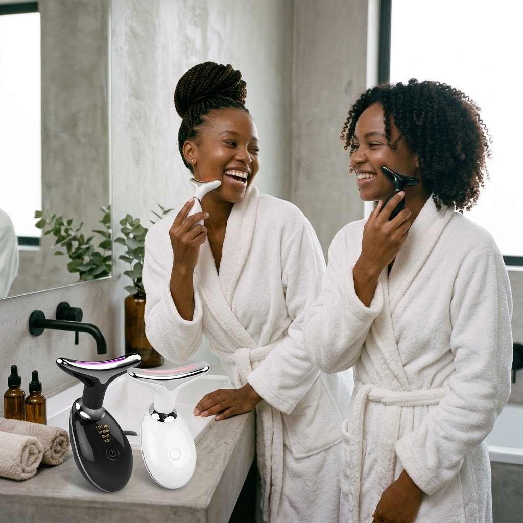 3-in-1 neck and face beauty device with EMS microcurrent, LED light and heat therapy in Nairobi Kenya 