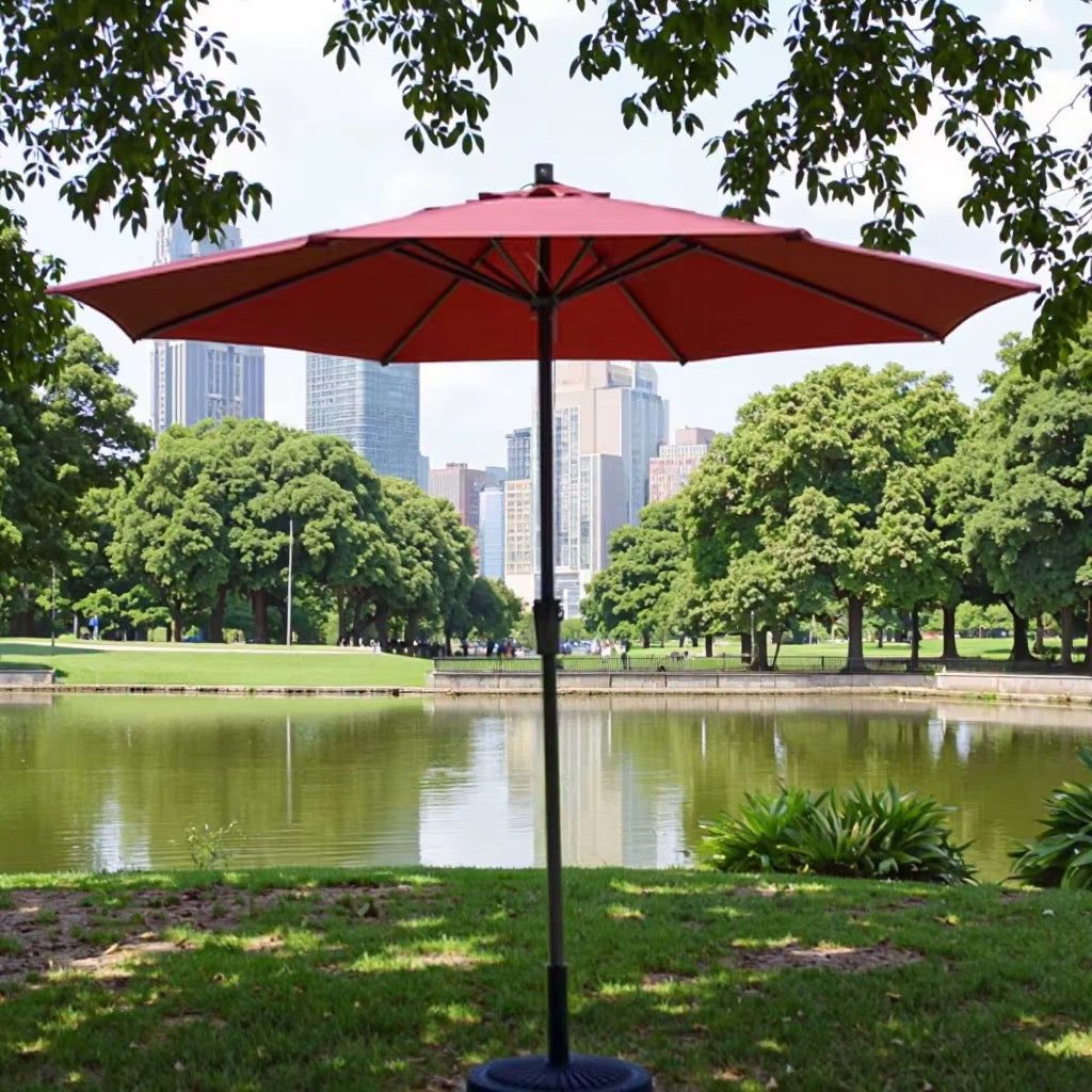 Folding Outdoor Umbrella with Iron Pipe 2.7m – Beige/Maroon