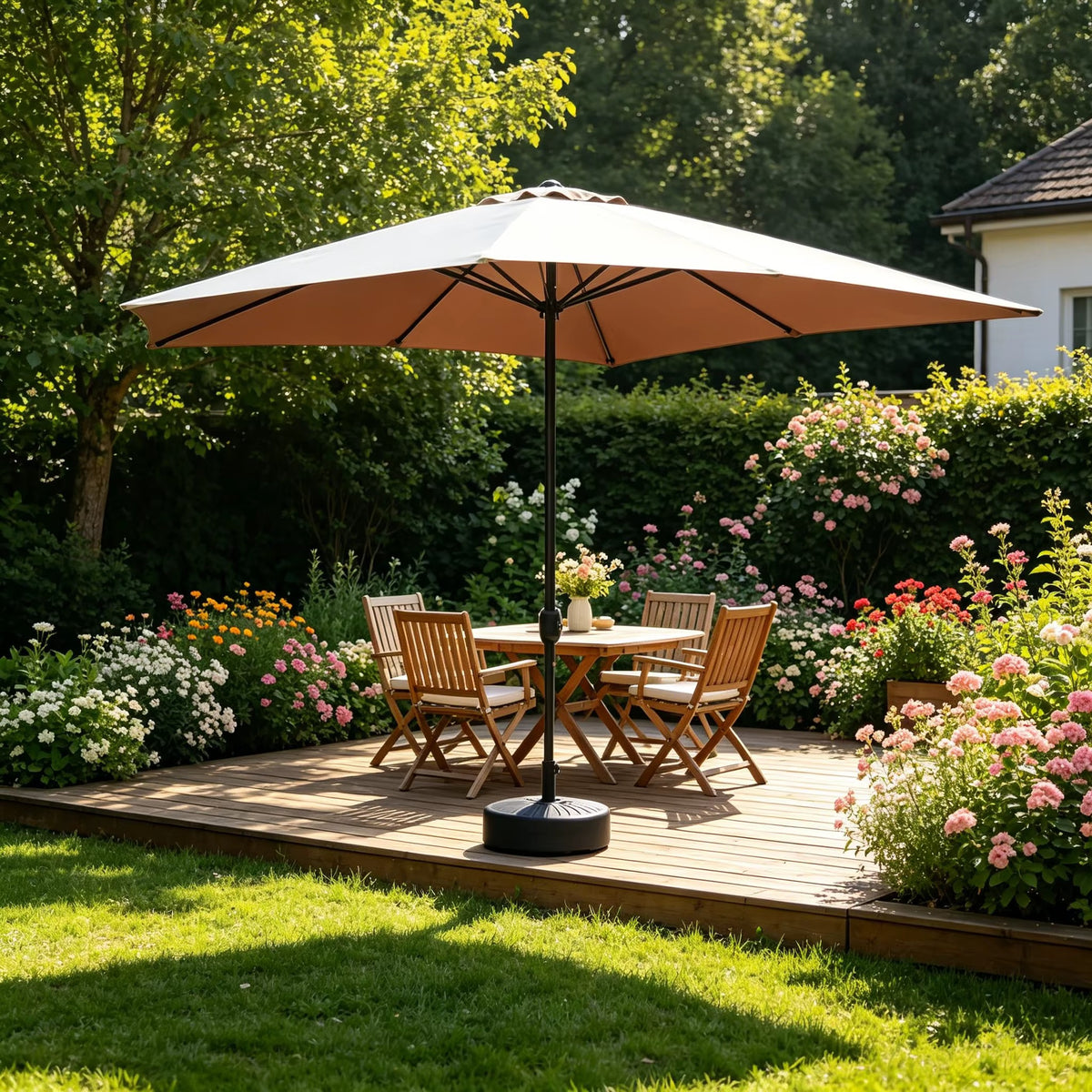 2.7m folding outdoor umbrella with iron pipe in beige and maroon for patio and garden shade in Nairobi Kenya