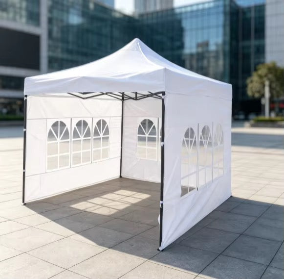 3m x 3m Outdoor Tent with Transparent Sides – White/Red
