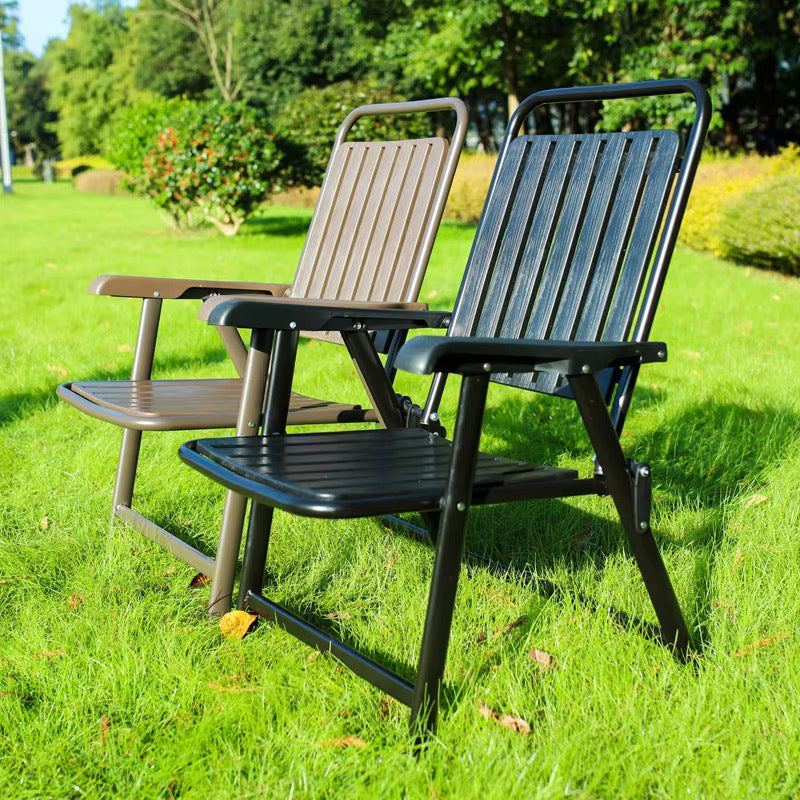 Foldable outdoor chair available in black and brown for patio, garden, camping and outdoor seating.