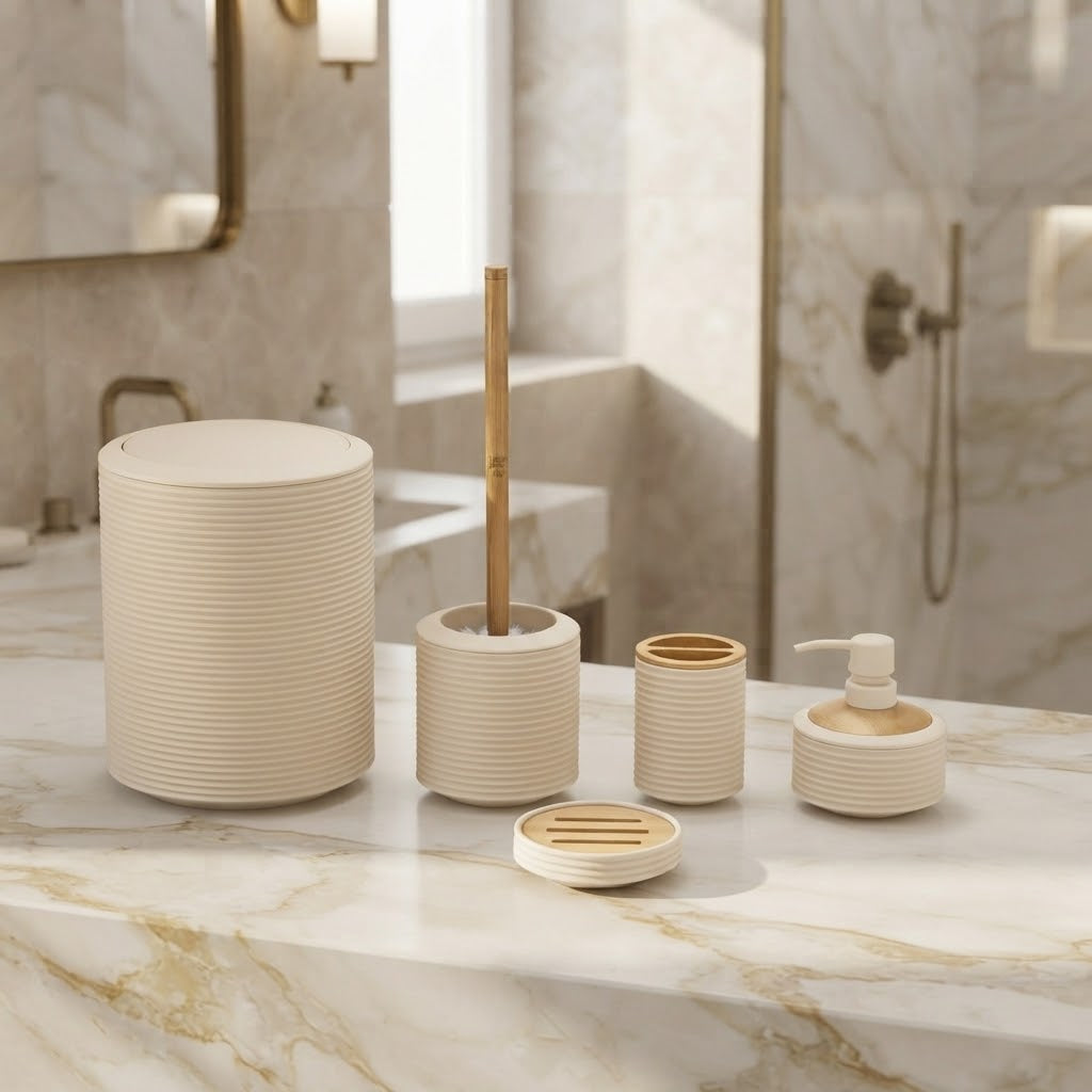 Ruffled 6-Piece Bathroom Accessories Set – PP Bathroom Set