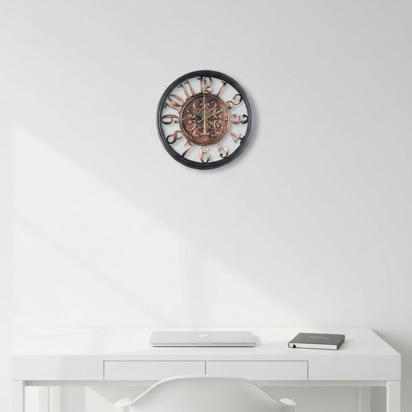 Vintage-look wall clock in 30cm and 45cm sizes, antique-style detailing with large numerals, neutral warm tones, ideal for living rooms, kitchens, or offices, Gemelli Collection