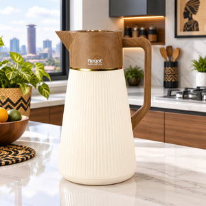 Regal Vacuum Flask 1L Cream Ribbed Body Wood Handle - available in Nairobi, Kenya