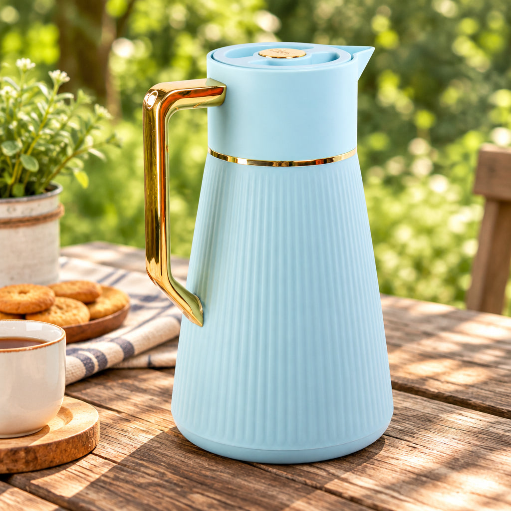1L  Light Blue Fluted Body Regal Vacuum Flask with Gold Handle – RGP20Q-10G