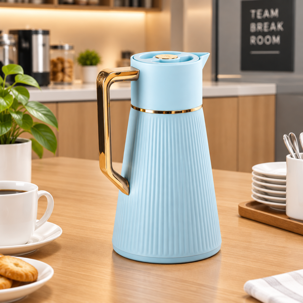 Regal Vacuum Flask 1L Light Blue Fluted Body Gold Handle - available in Nairobi, Kenya