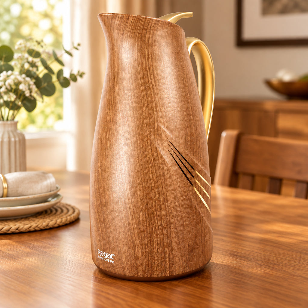 1L Sculpted Wood Grain Regal Vacuum Flask with  Gold Handle – RGP34P-10GC