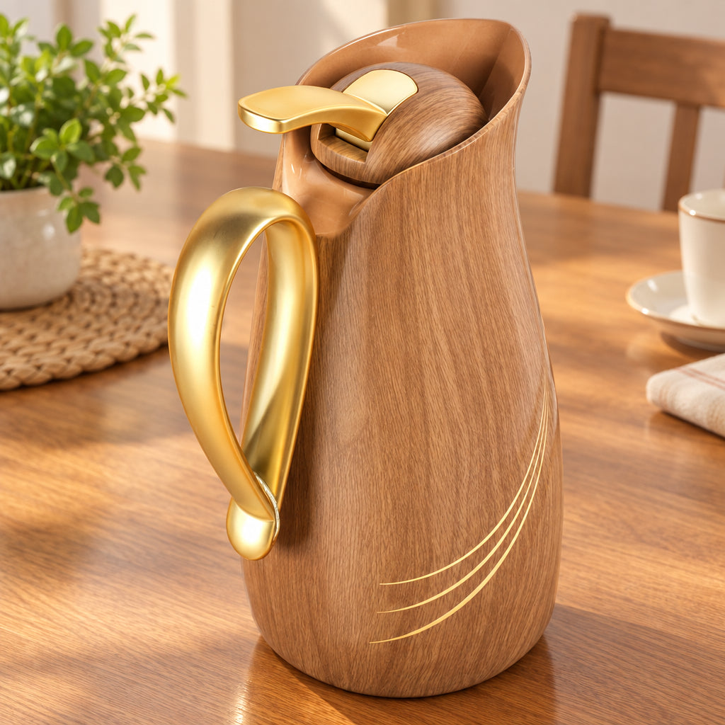 1L Sculpted Wood Grain Regal Vacuum Flask with  Gold Handle – RGP34P-10GC
