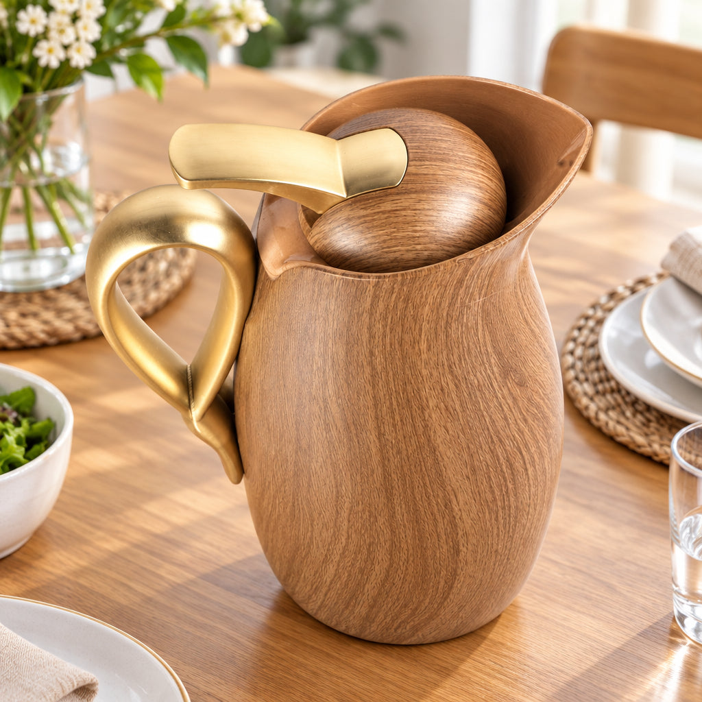 1L Sculpted Wood Grain Regal Vacuum Flask with  Gold Handle – RGP34P-10GC