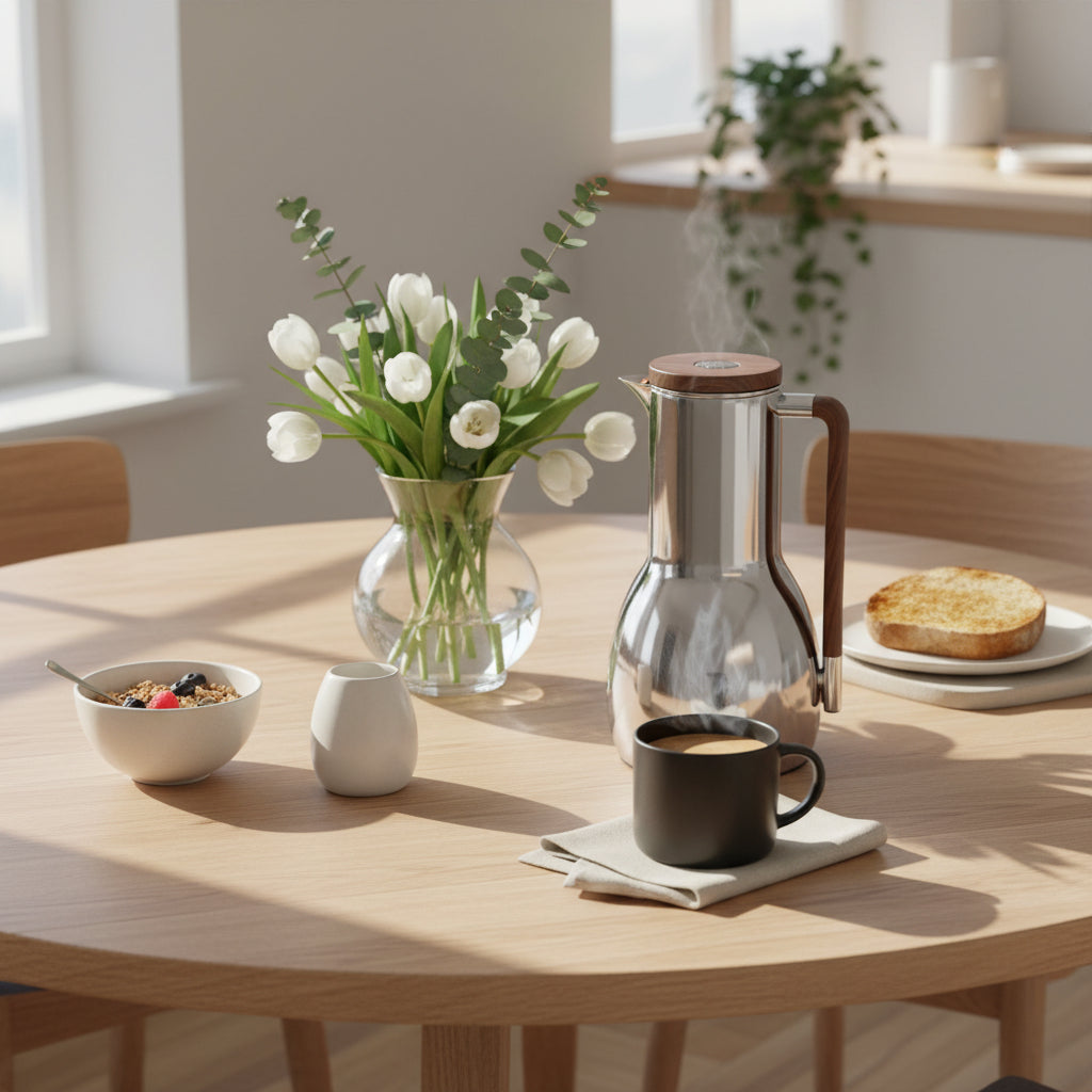 1 Litre Stainless Steel Thermal Jug with Faux Wood Handle