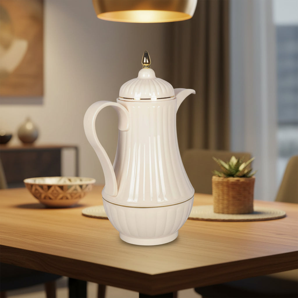 1 Litre Cream Fluted Thermal Vacuum Flask with Gold Accent