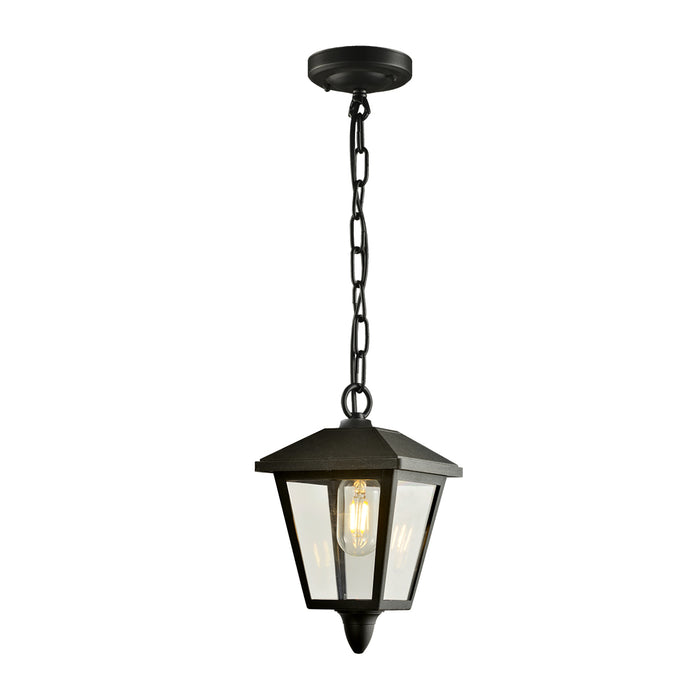 Black Outdoor Hanging Lantern Light, Hexagonal Glass, E27 Base, 40W Maximum – LL 2644-909D-BK