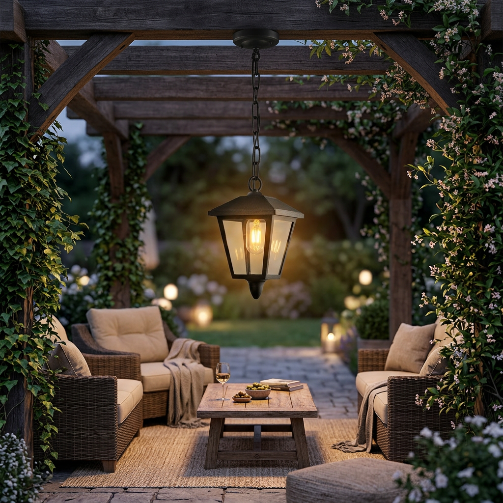 Black Outdoor Hanging Lantern Light, Hexagonal Glass, E27 Base, 40W Maximum – LL 2644-909D-BK