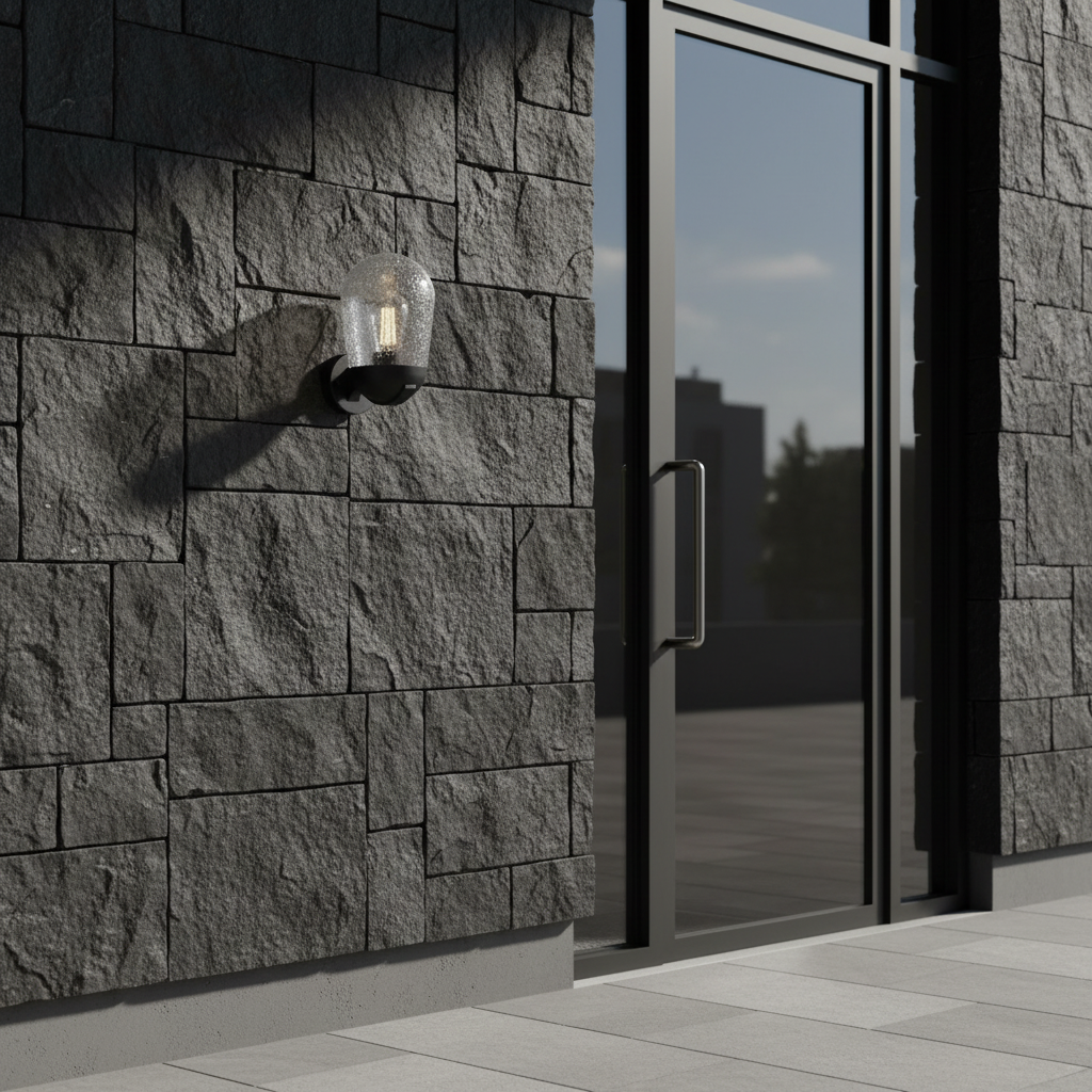 Aluminium Gate Light with Clear Speckled Glass E27 LL 504A-BK