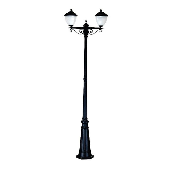 2-Headed LED Garden Pole Light, Black Die-Cast Aluminium, E27 Base, 2300 × 610mm – LL 522P-21-BK