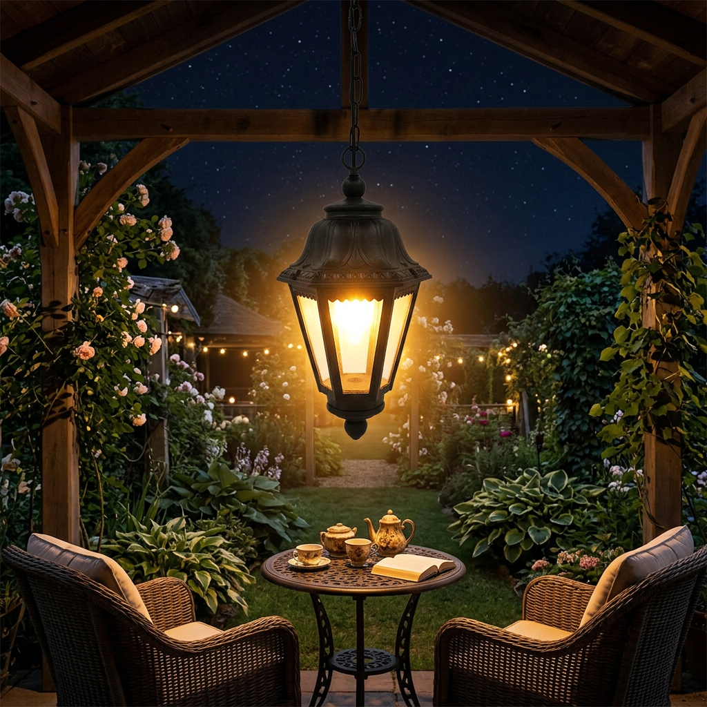 Ornamental Outdoor Hanging Lantern, Black PVC, E27 Base, 1200 × 220mm – LL 905D-BK