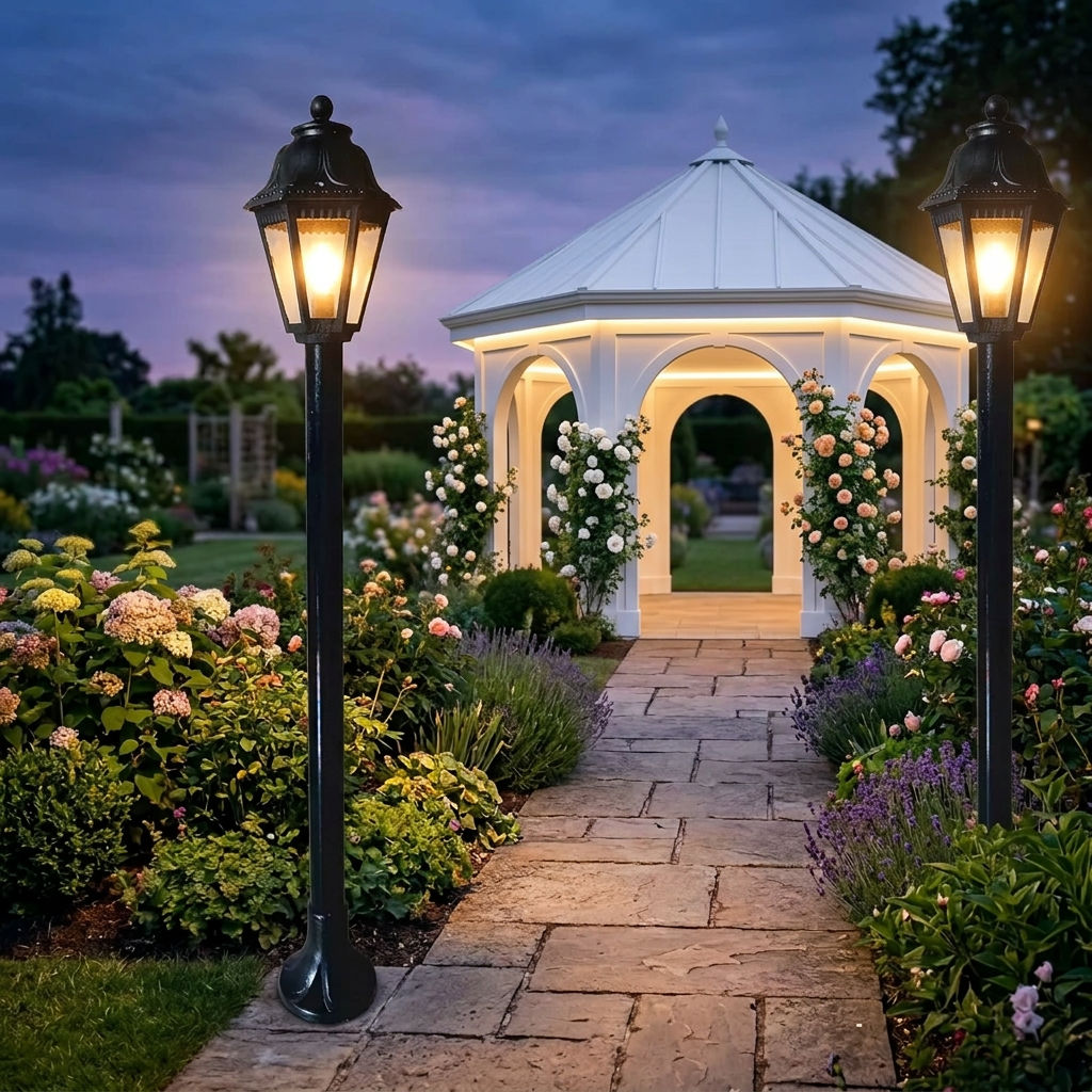 Ornamental Aluminium Bollard Garden Lamp Post, Black Powder-Coated, Single-Headed – LL 905P-10-BK
