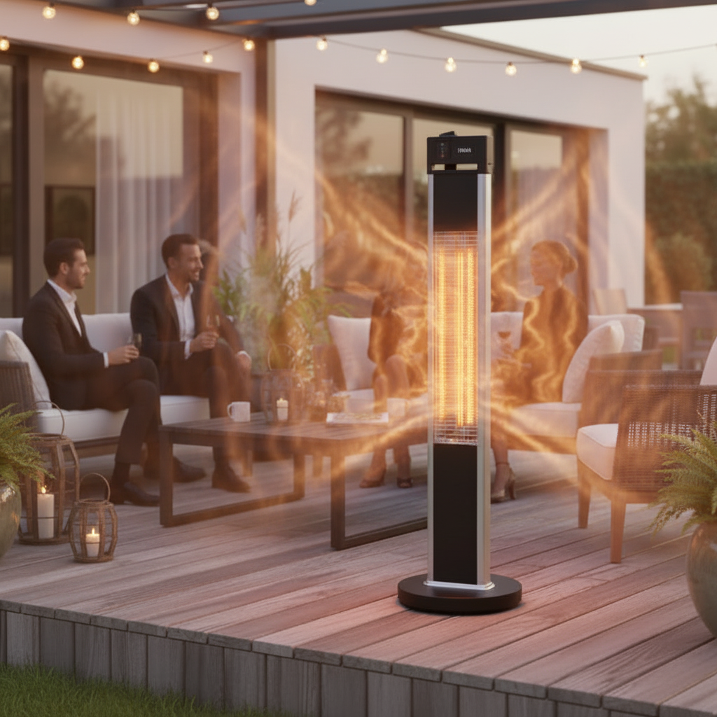 MIKA black and silver patio heater MH403BR with remote and carbon fibre heating element