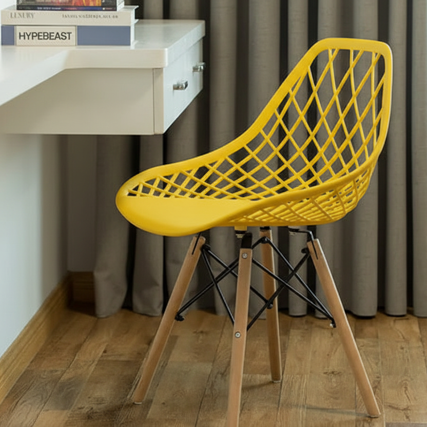 Mesh Plastic Dining Chair with Wooden Legs