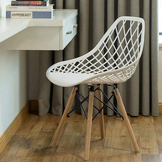 Mesh Plastic Dining Chair with Wooden Legs
