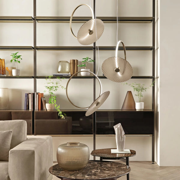 Ring & Disc Hammered Gold Pendant  LED Chandelier Light