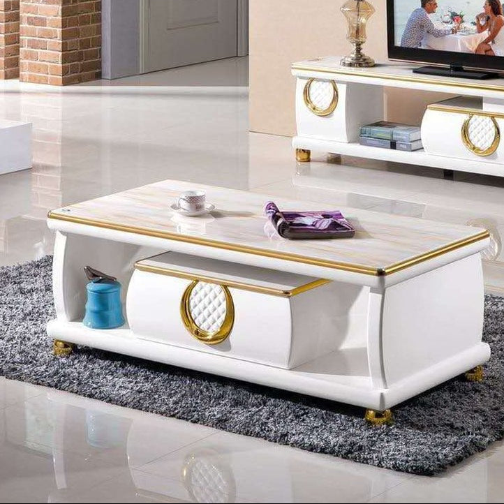 Glass Top Coffee Table with Drawer & Open Shelf