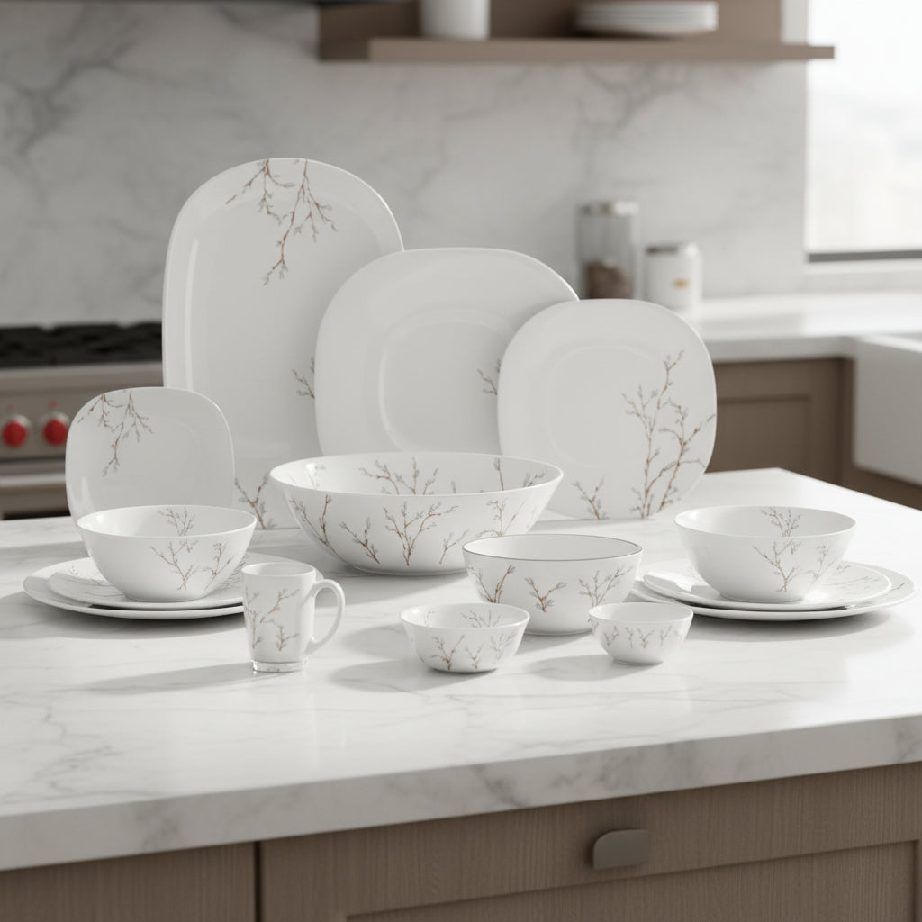 Luminarc Neo Carina Glass Dinner Set, 46-Piece – Hana White, N2314