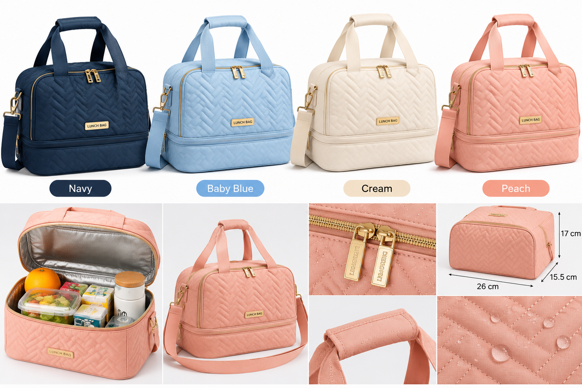 Navy: Single layer navy blue quilted insulated lunch bag with shoulder strap available in Nairobi, Kenya
Baby blue: Single layer baby blue quilted insulated lunch bag with shoulder strap available in Nairobi, Kenya
Cream: Single layer cream quilted insulated lunch bag with shoulder strap available in Nairobi, Kenya
Peach: Single layer peach quilted insulated lunch bag with shoulder strap available in Nairobi, Kenya