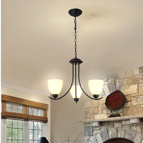 Gemelli Collection 3-Light Chandelier with Frosted Glass Shades in black metal frame, adjustable chain, E27 compatible