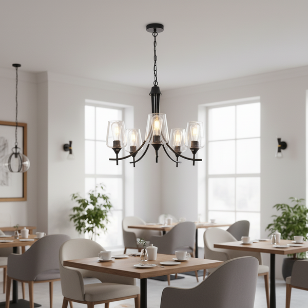 Black 5-light chandelier gemelli collection