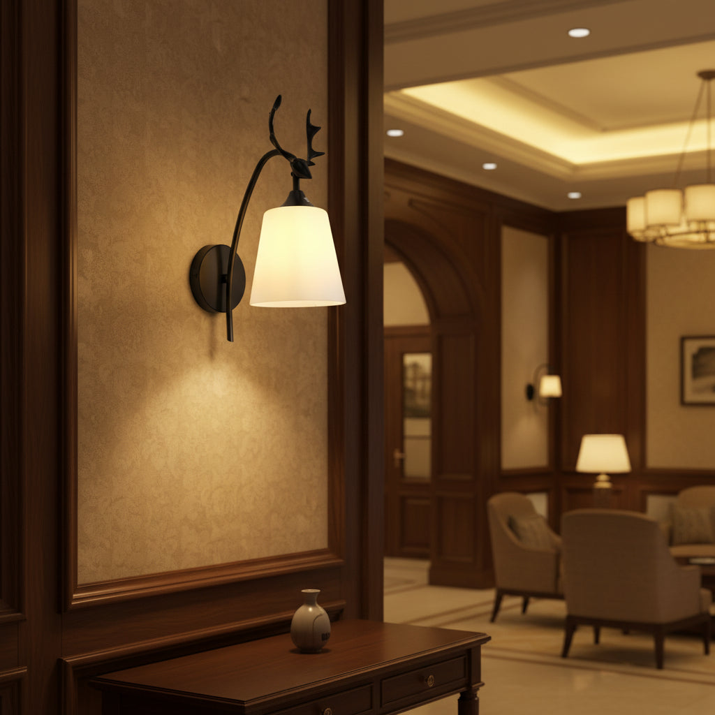 Black wall fixture soft white shade – Gemelli Collection