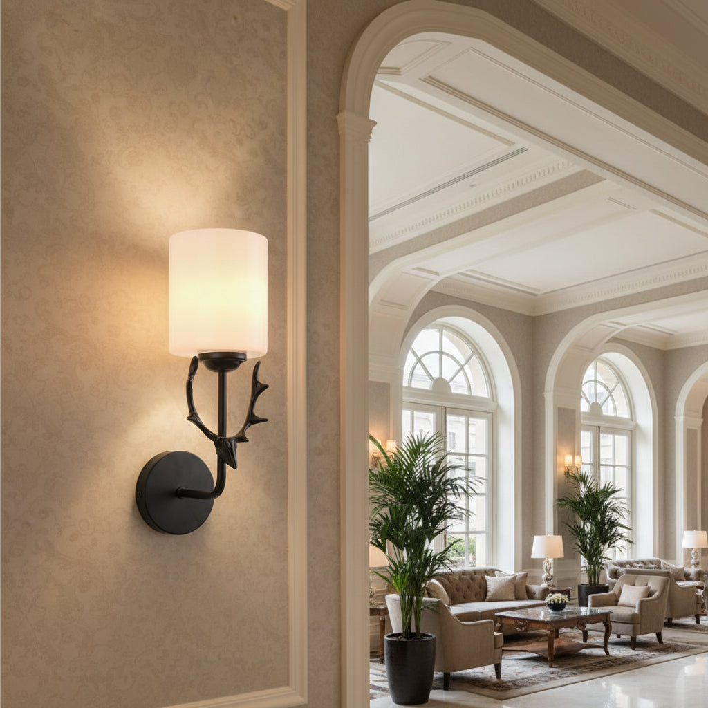 Minimal black wall fixture white shade – Gemelli Collection