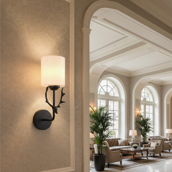 Minimal black wall fixture white shade – Gemelli Collection