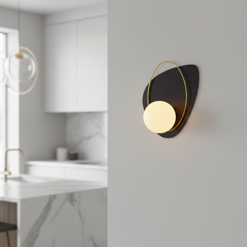 Black gold wall fixture white glass – Gemelli Collection