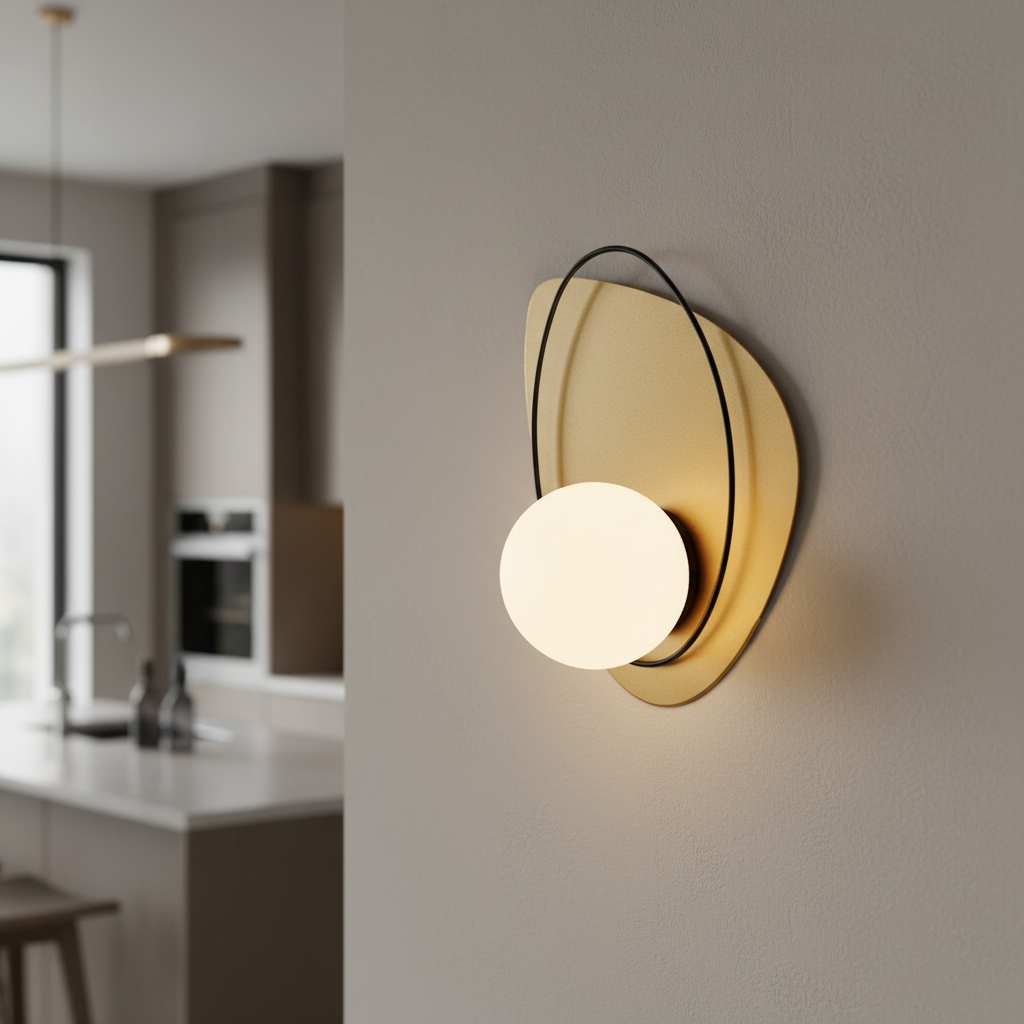 Golden Accent Wall Fixture with White Glass & Black Frame – PL 1160-01-GO