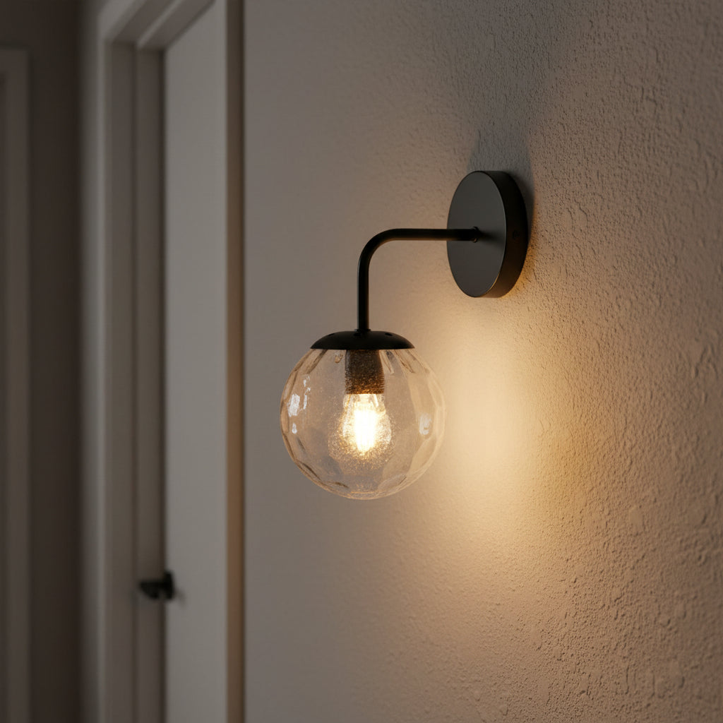 Black wall lamp clear globe – Gemelli Collection