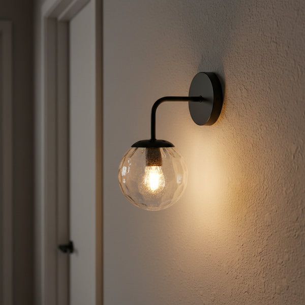 Black wall lamp clear globe – Gemelli Collection