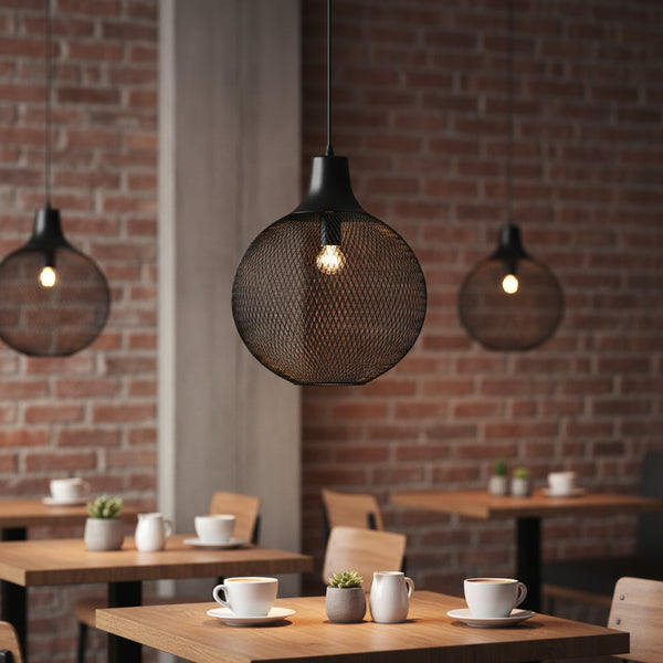 matte black dome mesh pendant light with E27 holder, PL 7913-BK