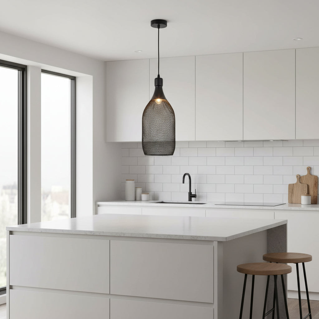 Industrial black mesh pendant light PL 7914-01-BK