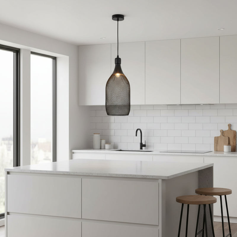 Industrial black mesh pendant light PL 7914-01-BK