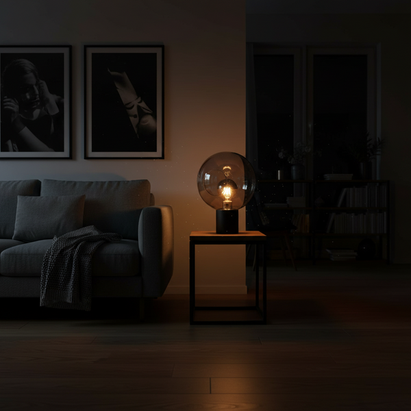 Table Lamp with Light Smoky Glass Shade, Matt Black-PLAMPA2224