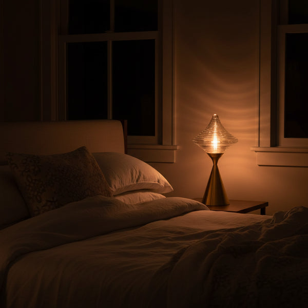 brass table lamp with smoke grey glass shade E27 modern tall ambient lighting fixture