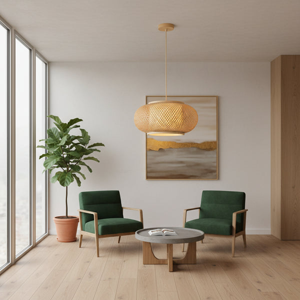 Bamboo Globe Pendant Lamp – Natural Wood Finish, PL WD25-12