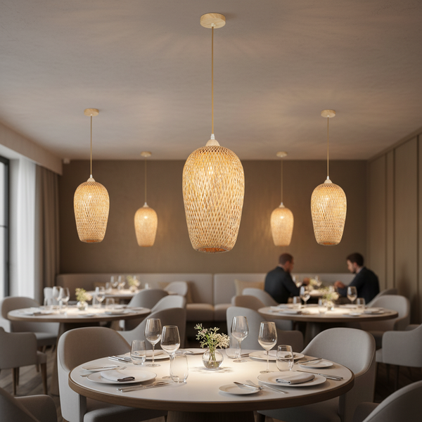 amboo cylinder pendant lamp, natural wood finish, E27 holder, Gemelli Collection