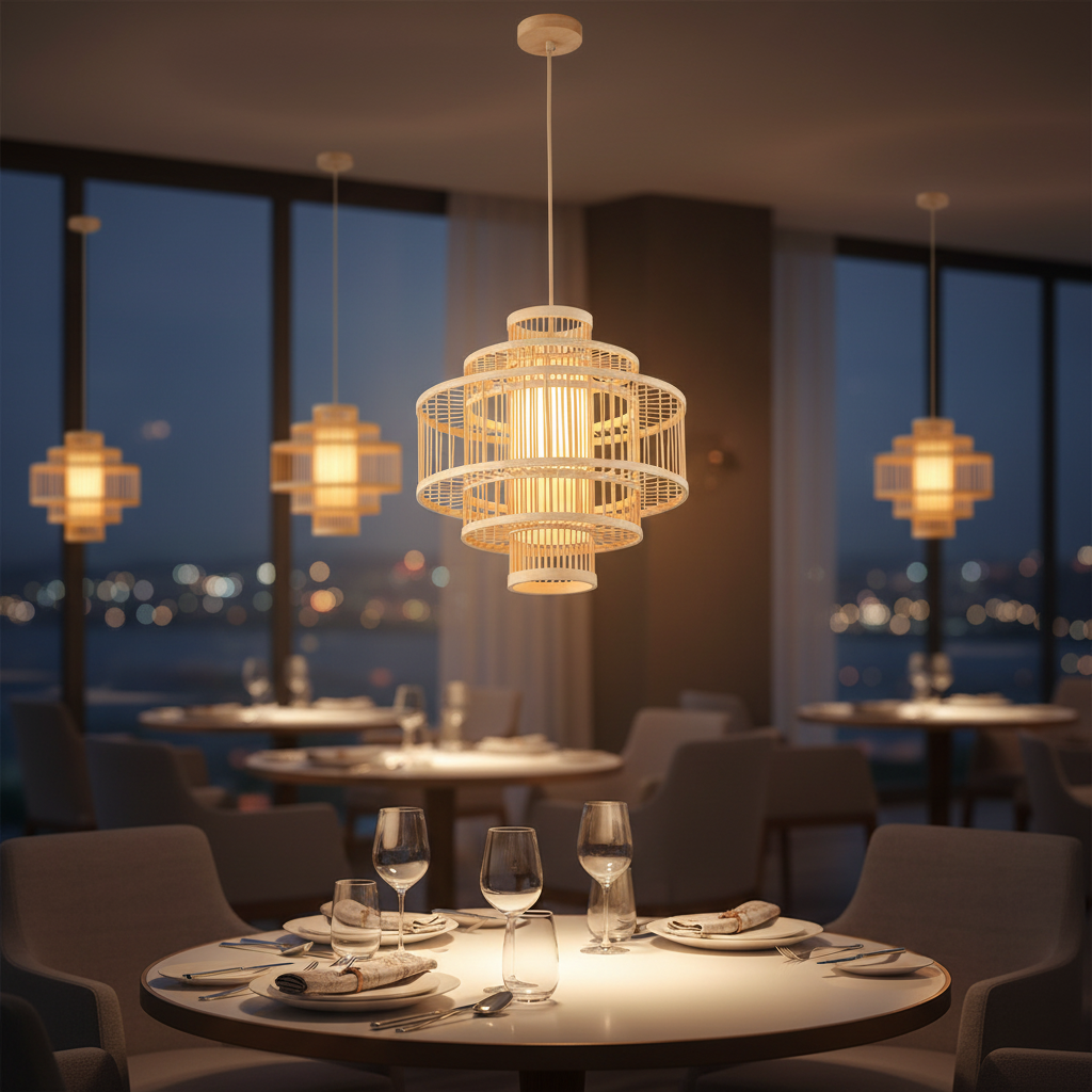 eometric bamboo pendant lamp, natural wood finish, 70cm diameter, E27 holder, Gemelli Collection